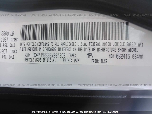 1C4PJMBS3EW284956 - 2014 JEEP CHEROKEE TRAILHAWK 白色 照片 9