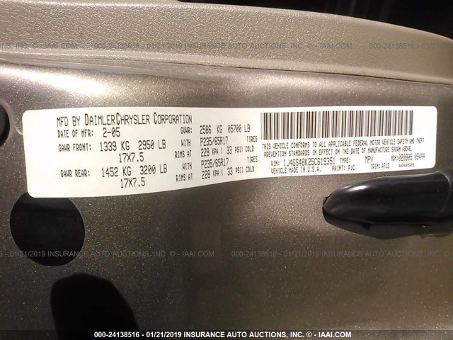 1J4GS48K25C619351 - 2005 JEEP GRAND CHEROKEE LAREDO/COLUMBIA/FREEDOM 棕色 照片 9