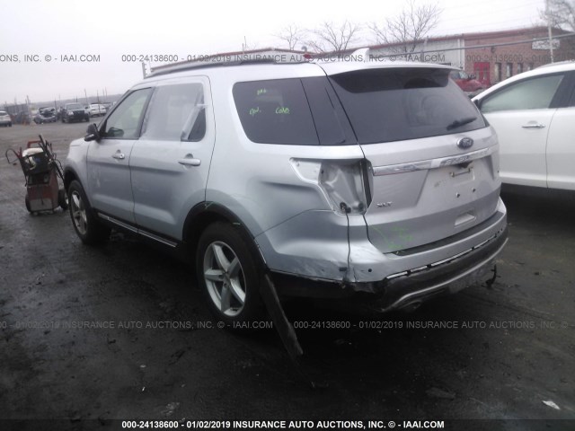 1FM5K8D85GGC41550 - 2016 FORD EXPLORER XLT SILVER photo 3