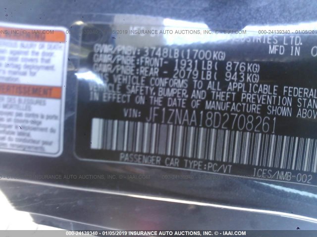 JF1ZNAA18D2708261 - 2013 TOYOTA SCION FR-S GRAY photo 9