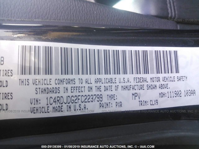 1C4RDJDG2FC223799 - 2015 DODGE DURANGO LIMITED Qara foto 9