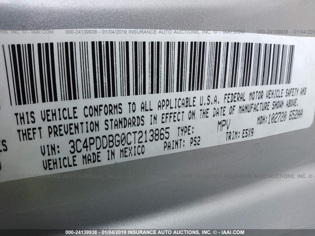 3C4PDDBG0CT213865 - 2012 DODGE JOURNEY SXT SILVER photo 9