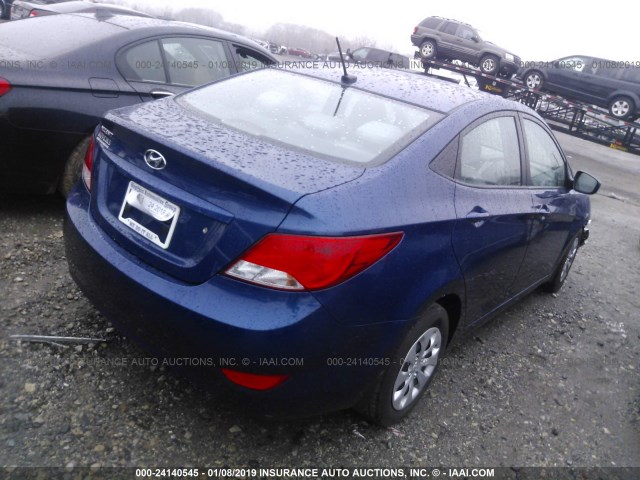 KMHCT4AE6GU161540 - 2016 HYUNDAI ACCENT SE BLUE photo 4