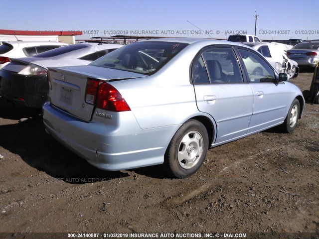 JHMES966X5S011503 - 2005 HONDA CIVIC HYBRID BLUE photo 4