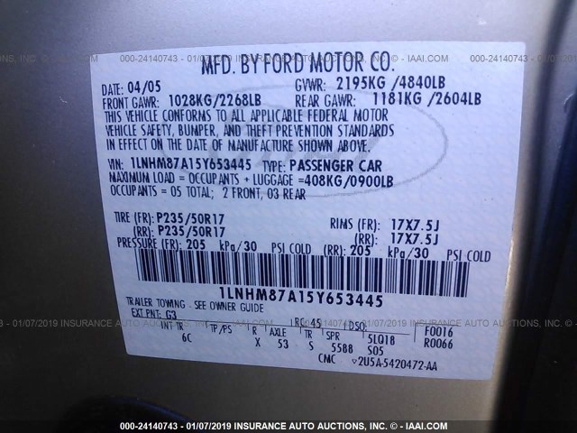 1LNHM87A15Y653445 - 2005 LINCOLN LS GOLD photo 9
