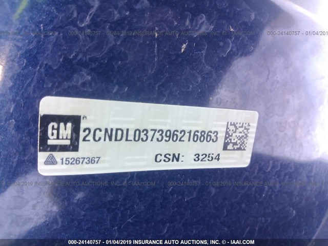 2CNDL037396216863 - 2009 CHEVROLET EQUINOX SPORT BLUE photo 9