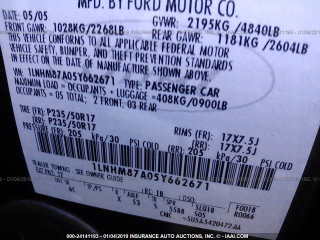 1LNHM87A05Y662671 - 2005 LINCOLN LS GRAY photo 9