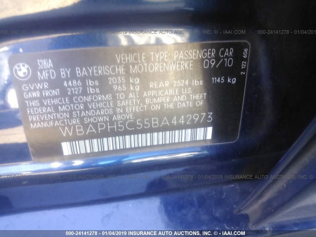 WBAPH5C55BA442973 - 2011 BMW 328 I SULEV BLUE photo 9