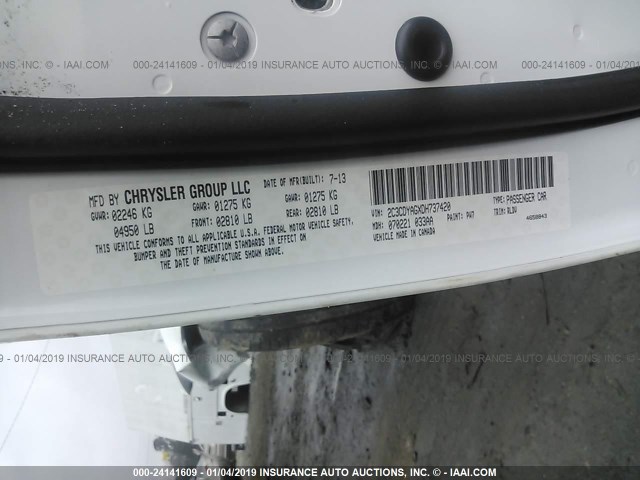 2C3CDYAGXDH737420 - 2013 DODGE CHALLENGER SXT WHITE photo 9