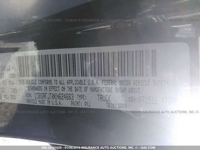 1C6SRFJT0KN624663 - 2019 RAM 1500 LARAMIE BLACK photo 9