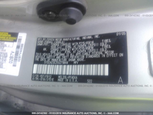 5TDZA23C25S279848 - 2005 TOYOTA SIENNA CE/LE SILVER photo 9