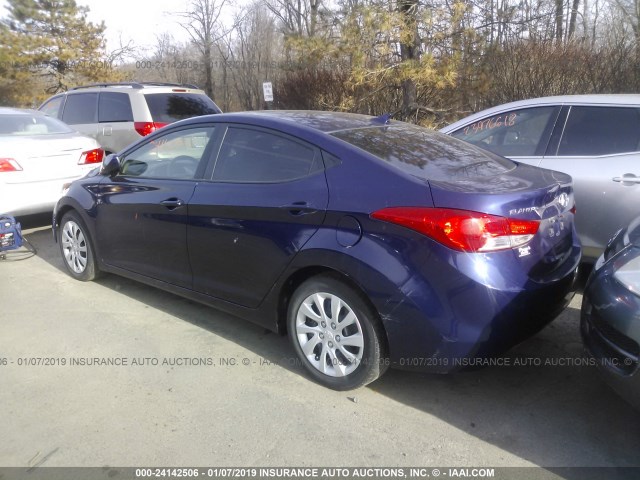 5NPDH4AE8DH209765 - 2013 HYUNDAI ELANTRA BLUE photo 3