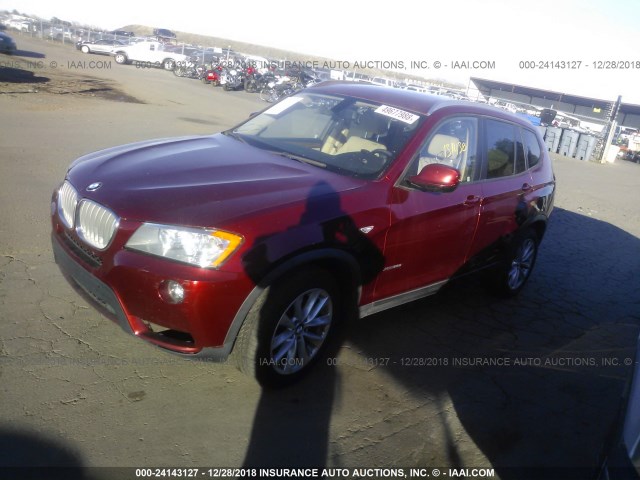 5UXWX9C56D0A25302 - 2013 BMW X3 XDRIVE28I RED photo 2