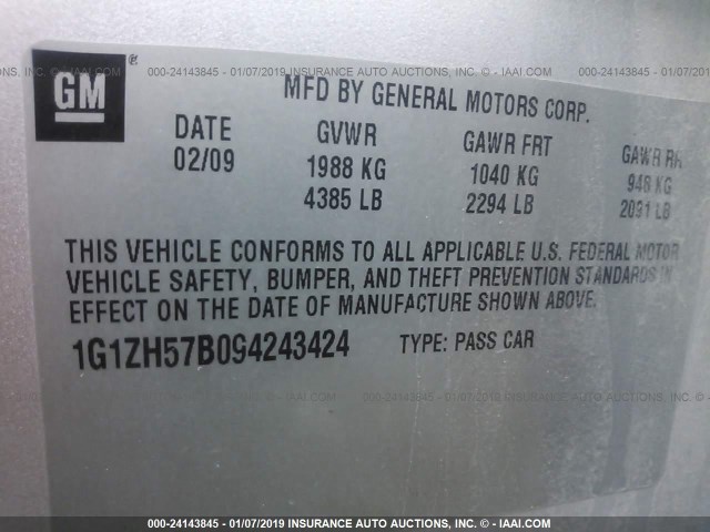 1G1ZH57B094243424 - 2009 CHEVROLET MALIBU 1LT GRAY photo 9