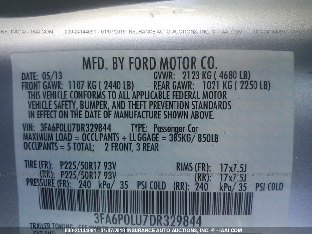 3FA6P0LU7DR329844 - 2013 FORD FUSION SE HYBRID SILVER photo 9