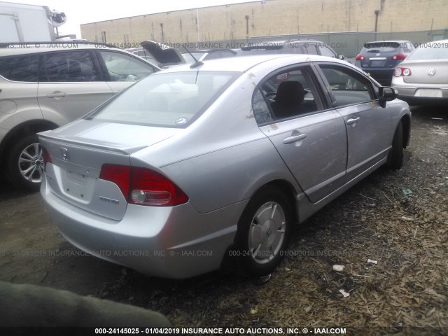 JHMFA36237S032441 - 2007 HONDA CIVIC HYBRID SILVER photo 4