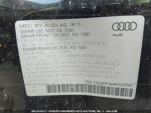 WA1DGAFP1EA033785 - 2014 AUDI Q5 PREMIUM PLUS BLACK photo 9