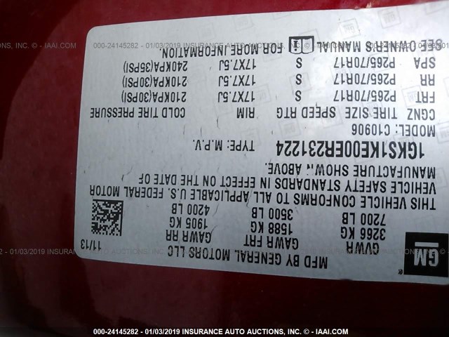 1GKS1KE00ER231224 - 2014 GMC YUKON XL C1500 SLT RED photo 9