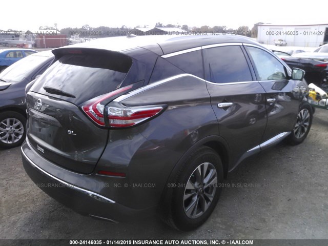 5N1AZ2MG3FN286043 - 2015 NISSAN MURANO S/SL/SV/PLATINUM GRAY photo 4