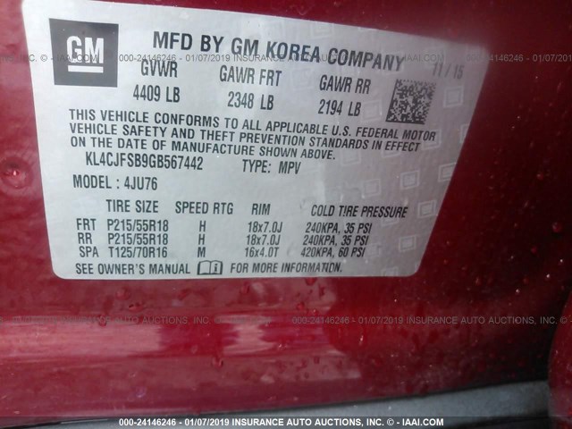 KL4CJFSB9GB567442 - 2016 BUICK ENCORE CONVENIENCE RED photo 8