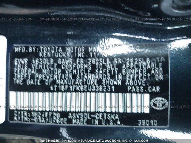 4T1BF1FK6EU338231 - 2014 TOYOTA CAMRY L/SE/LE/XLE 黑色 照片 9