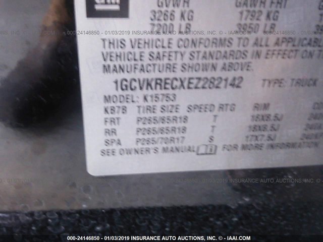 1GCVKRECXEZ282142 - 2014 CHEVROLET SILVERADO K1500 LT BLACK photo 9