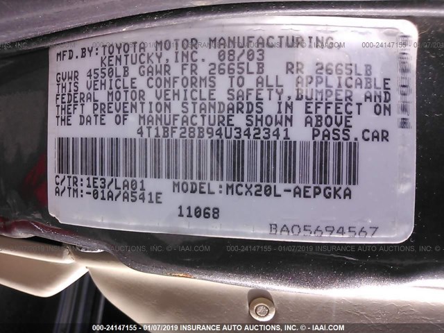 4T1BF28B94U342341 - 2004 TOYOTA AVALON XL/XLS GRAY photo 9