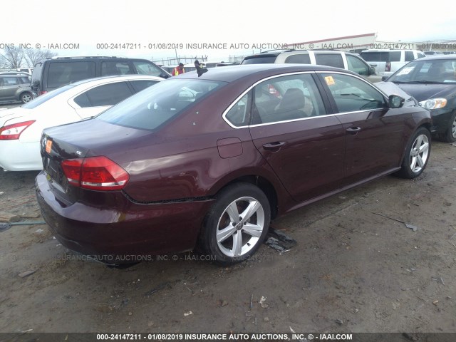 1VWBP7A30DC002869 - 2013 VOLKSWAGEN PASSAT SE BURGUNDY photo 4