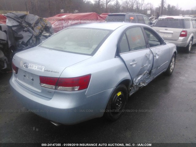 5NPEU46F06H085706 - 2006 HYUNDAI SONATA GLS/LX Light Blue photo 4