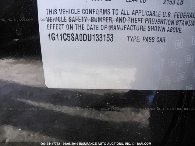 1G11C5SA0DU133153 - 2013 CHEVROLET MALIBU 1LT 黑色 照片 9