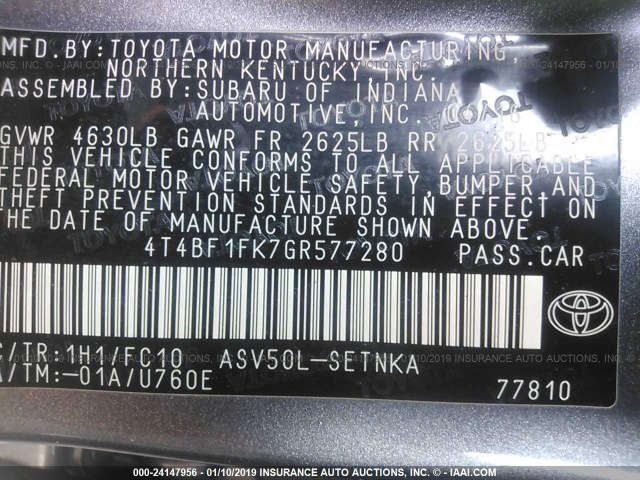 4T4BF1FK7GR577280 - 2016 TOYOTA CAMRY LE/XLE/SE/XSE 棕色 照片 9