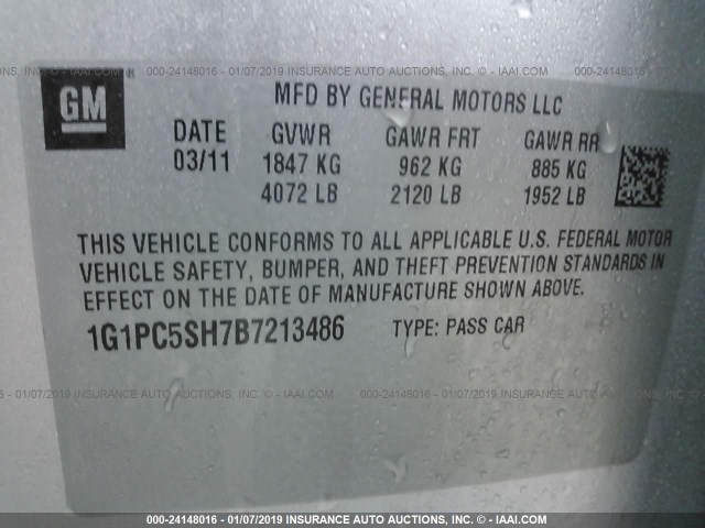 1G1PC5SH7B7213486 - 2011 CHEVROLET CRUZE LS SILVER photo 9