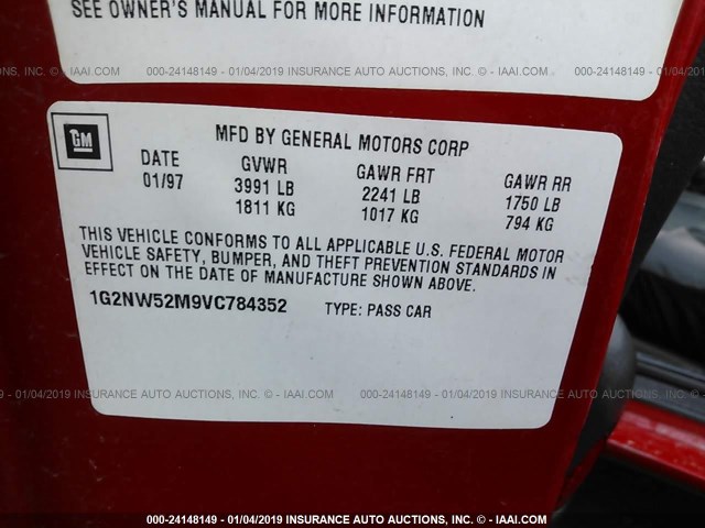 1G2NW52M9VC784352 - 1997 PONTIAC GRAND AM GT RED photo 9