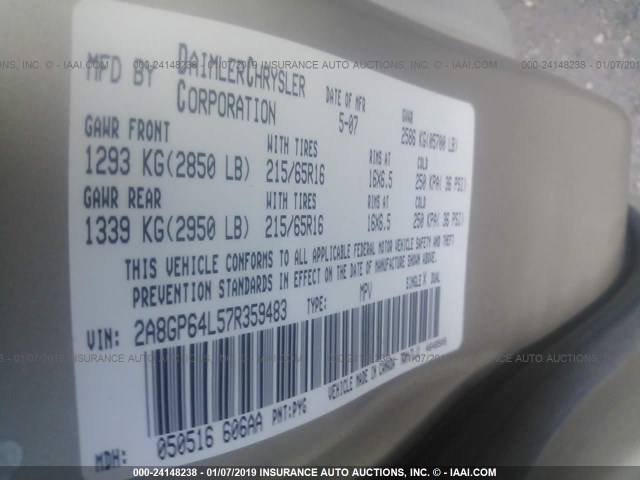 2A8GP64L57R359483 - 2007 CHRYSLER TOWN & COUNTRY LIMITED 金色 照片 9