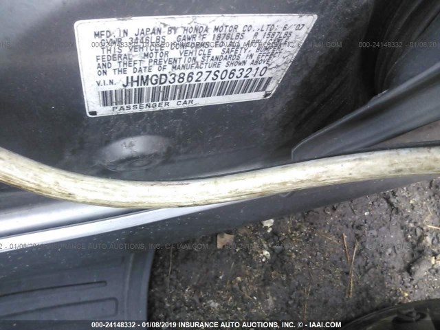 JHMGD38627S063210 - 2007 HONDA FIT S 灰色 照片 9