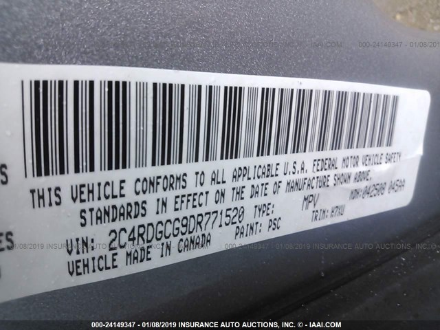 2C4RDGCG9DR771520 - 2013 DODGE GRAND CARAVAN SXT SILVER photo 9