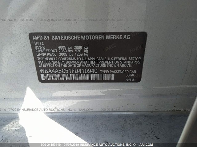 WBA4A5C51FD410940 - 2015 BMW 428 I/GRAN COUPE WHITE photo 9