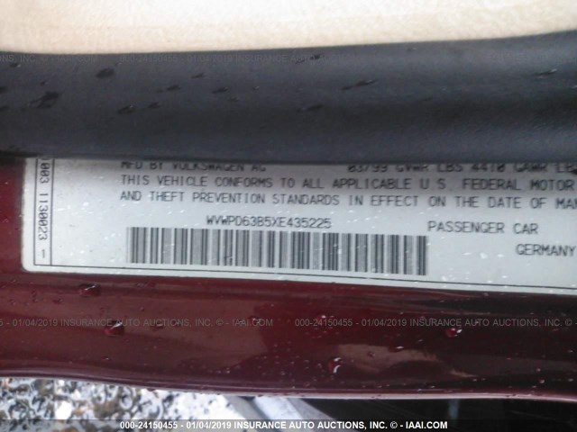 WVWPD63B5XE435225 - 1999 VOLKSWAGEN PASSAT GLX 红色 照片 9