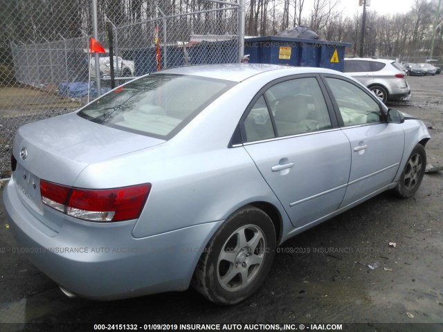 5NPEU46F46H123552 - 2006 HYUNDAI SONATA GLS/LX Light Blue photo 4