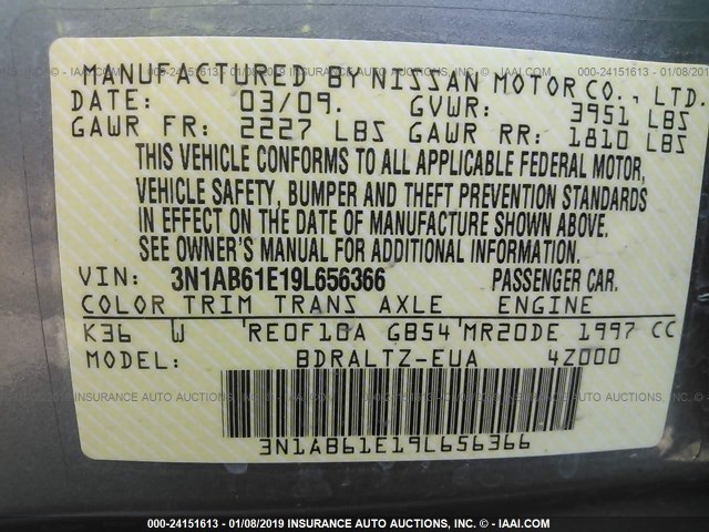 3N1AB61E19L656366 - 2009 NISSAN SENTRA 2.0/2.0S/2.0SL SILVER photo 9