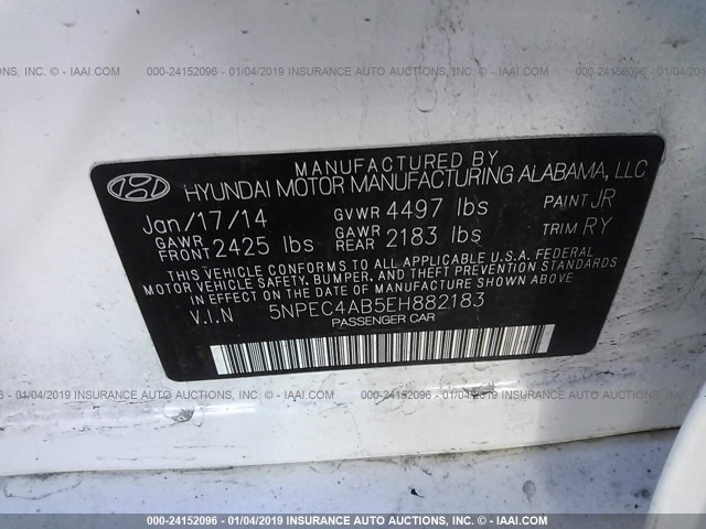 5NPEC4AB5EH882183 - 2014 HYUNDAI SONATA SE/LIMITED WHITE photo 9