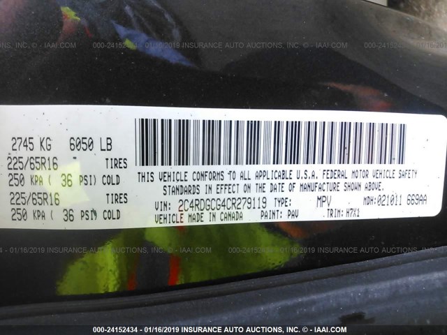 2C4RDGCG4CR279119 - 2012 DODGE GRAND CARAVAN SXT GRAY photo 9