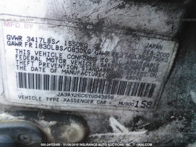 JA3AY26C6YU043898 - 2000 MITSUBISHI MIRAGE DE WHITE photo 9