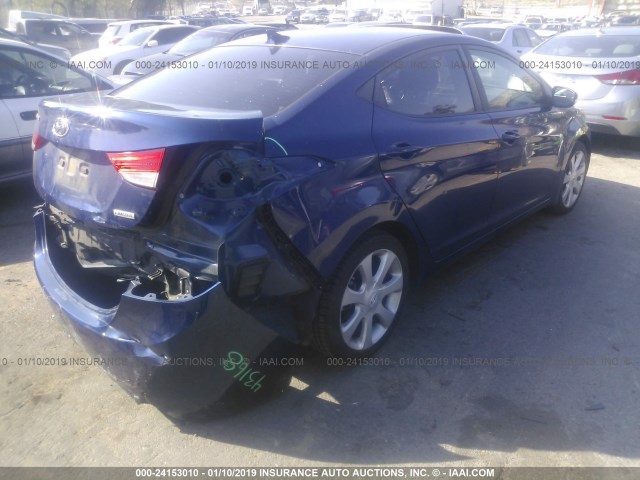 KMHDH4AE7DU512974 - 2013 HYUNDAI ELANTRA GLS/LIMITED BLUE photo 4