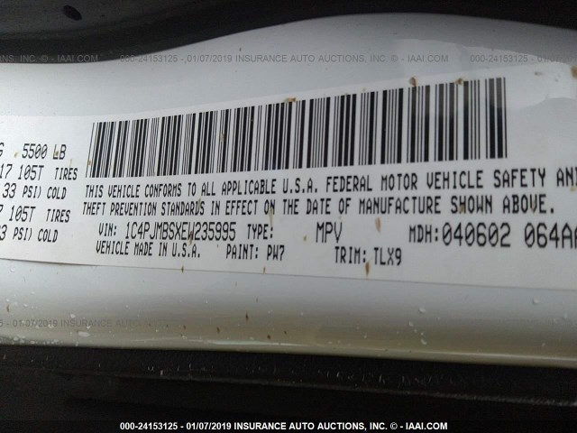 1C4PJMBSXEW235995 - 2014 JEEP CHEROKEE TRAILHAWK 白色 照片 9