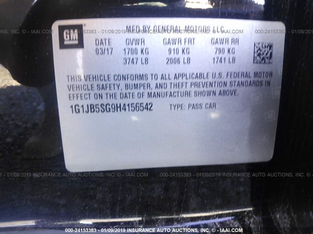 1G1JB5SG9H4156542 - 2017 CHEVROLET SONIC LS 黑色 照片 9