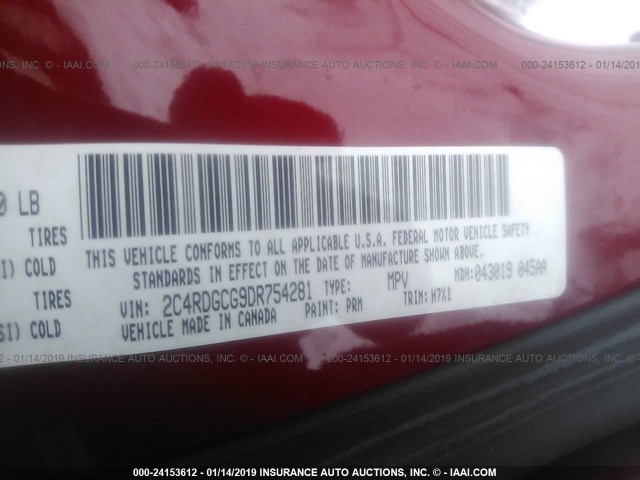 2C4RDGCG9DR754281 - 2013 DODGE GRAND CARAVAN SXT RED photo 9