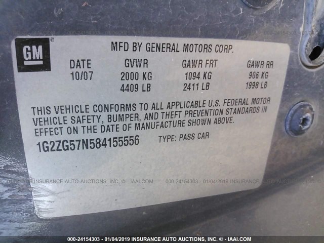 1G2ZG57N584155556 - 2008 PONTIAC G6 SE GRAY photo 9