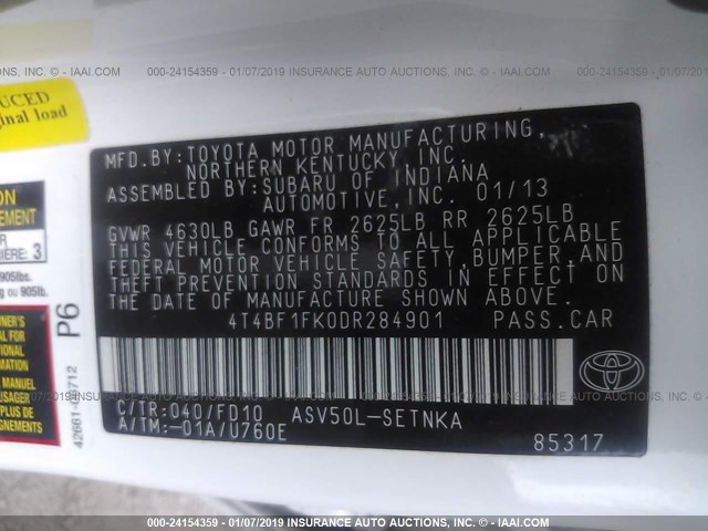 4T4BF1FK0DR284901 - 2013 TOYOTA CAMRY L/SE/LE/XLE Ağ foto 9