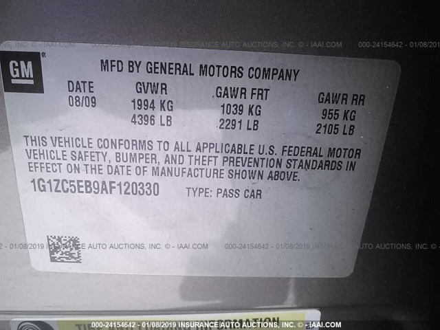 1G1ZC5EB9AF120330 - 2010 CHEVROLET MALIBU 1LT 深棕色 照片 9